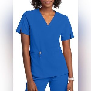 Vince Camuto Knotched Sleeve V neck scrub top XS Royal Blue